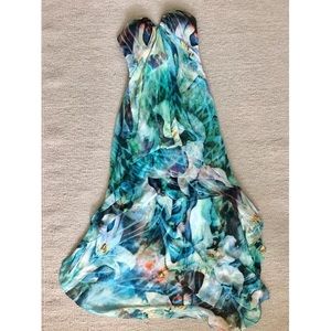 Floral Flowy Dress Sweetheart Neckline High Low